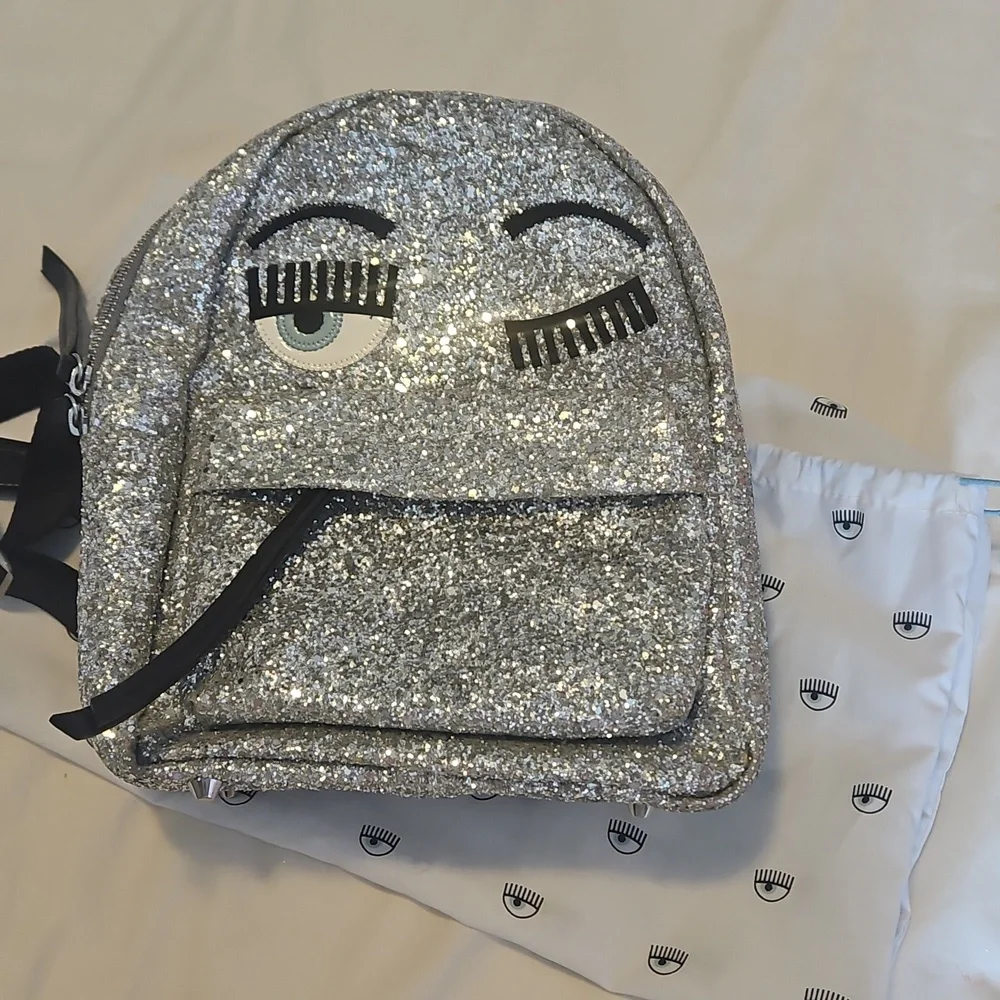 Chiara Ferragni Silver Glitter Eye Backpack - Picture 3 of 14